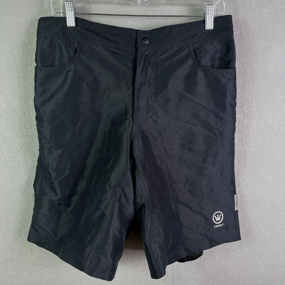 Canari Cycling Padded Shorts Mens Large Black Drawstring Reflective Liner Bike